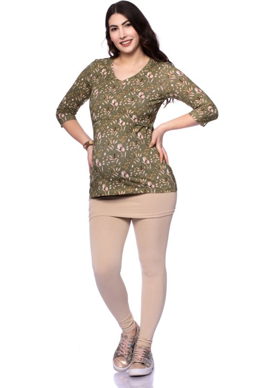 ELLY Umstands- und Stillshirt 3/4 Arm aus Bio Baumwolle (Blümchenprint auf oliv)
