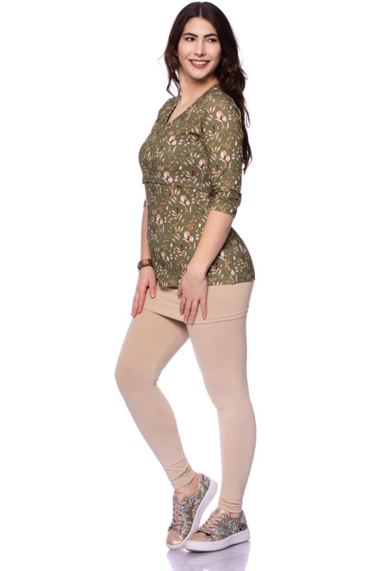 ELLY Umstands- und Stillshirt 3/4 Arm aus Bio Baumwolle (Blümchenprint auf oliv)