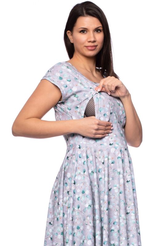 EMMA Umstands- und Stillkleid (Eukalyptusblätter - hellgrau)