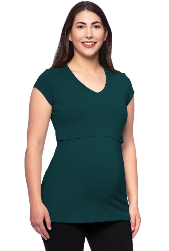 108 BASIC Umstands- und Stillshirt V-Neck kurzarm (flaschengrün)