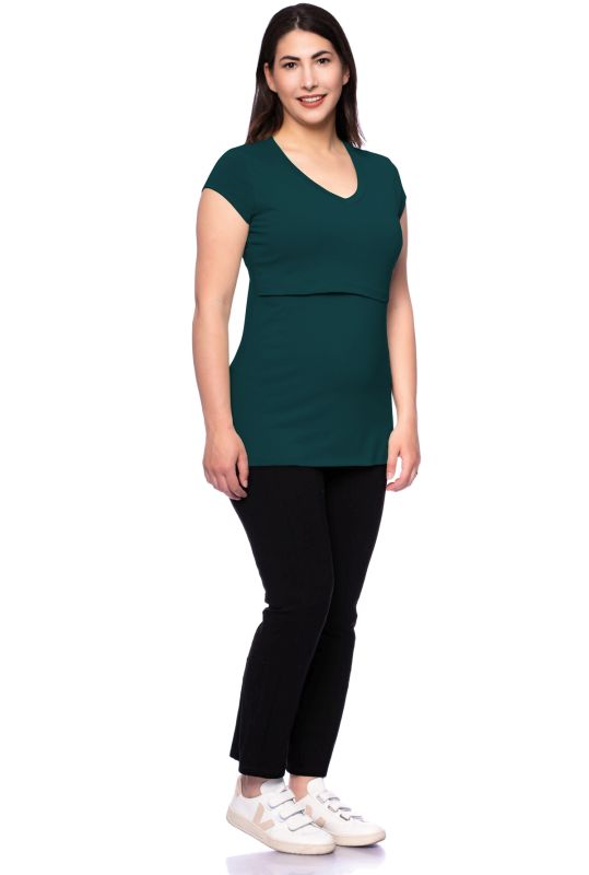 108 BASIC Umstands- und Stillshirt V-Neck kurzarm (flaschengrün)