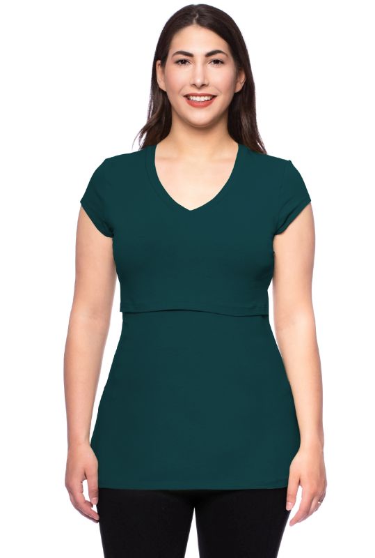108 BASIC Umstands- und Stillshirt V-Neck kurzarm (flaschengrün)