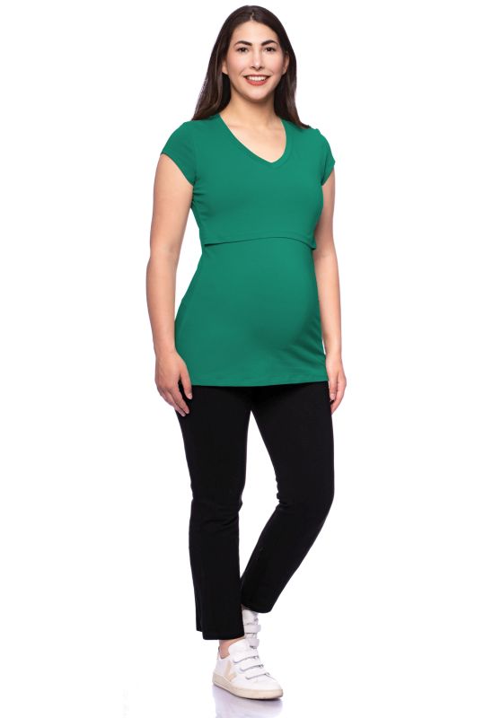 108 BASIC Umstands- und Stillshirt V-Neck kurzarm (grün)