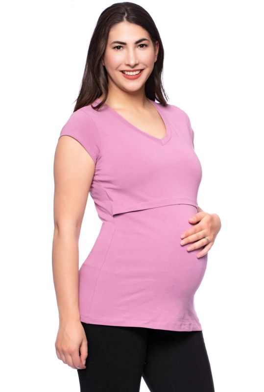 108 BASIC maternity and nursing shirt V-neck short-sleeved (pastel pink)