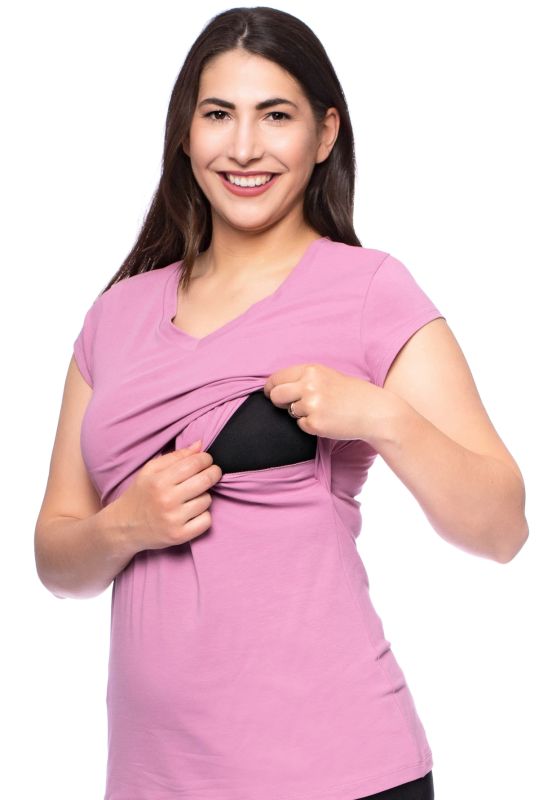 108 BASIC maternity and nursing shirt V-neck short-sleeved (pastel pink)