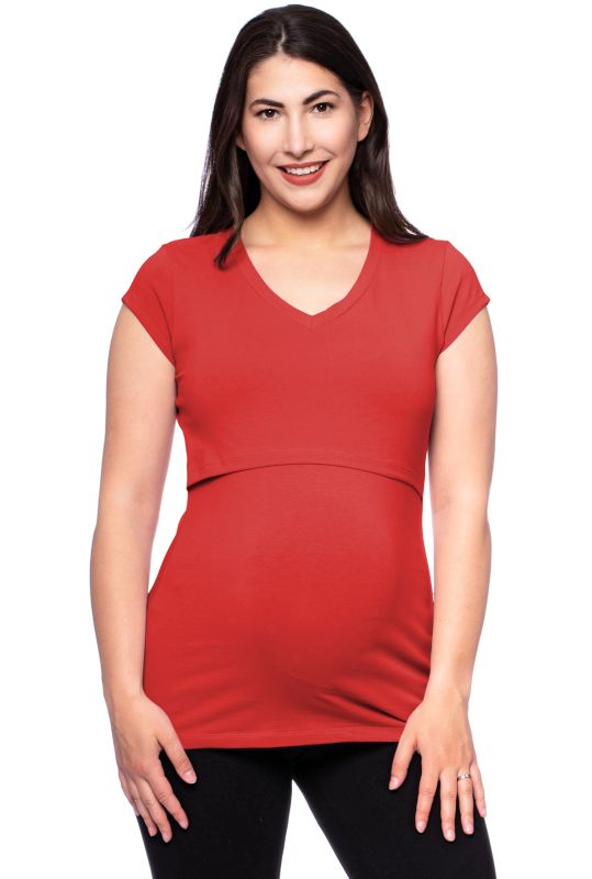 108 BASIC Umstands- und Stillshirt V-Ausschnitt kurzarm (tomato)