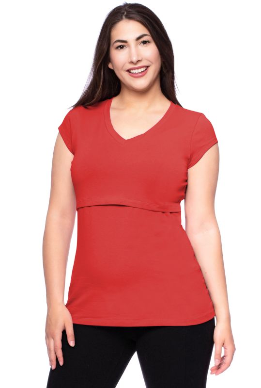 108 BASIC Umstands- und Stillshirt V-Ausschnitt kurzarm (tomato)