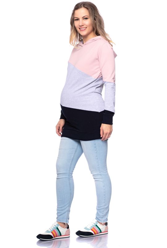 HARRY maternity and nursing hoodie with color-blocking hood (rose / heather gray / marine)