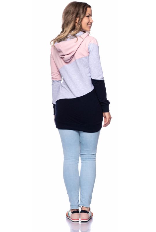 HARRY maternity and nursing hoodie with color-blocking hood (rose / heather gray / marine)