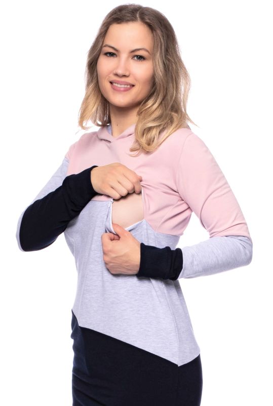 HARRY maternity and nursing hoodie with color-blocking hood (rose / heather gray / marine)