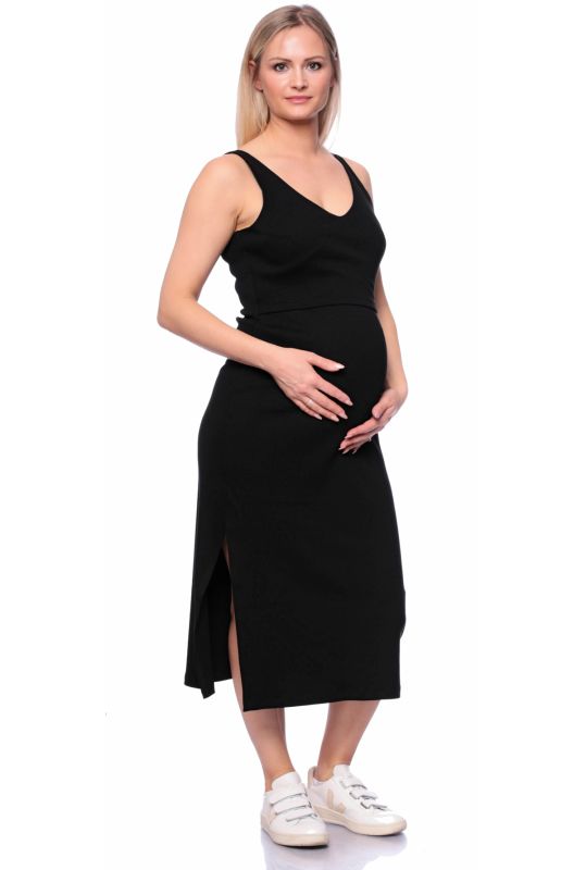 MILU geripptes ärmelloses Umstands-& Stillkleid (schwarz)