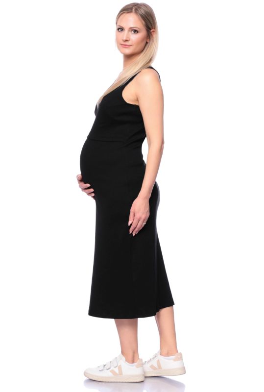 MILU geripptes ärmelloses Umstands-& Stillkleid (schwarz)