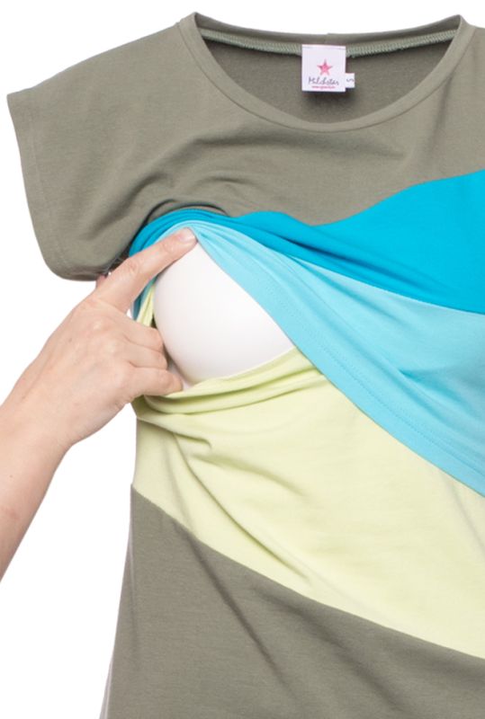 KYRA kurzarm Umstands- und Stillkleid (oliv-limette-hellblau-türkis)